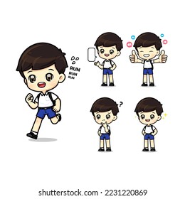 Conjunto de personajes de estudiante lindo chico vector aislado para ilustración
