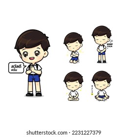 Set of cute boy student character isolated vector for illustration