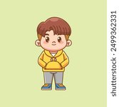 set Cute boy stylish outfit kawaii chibi character mascot illustration