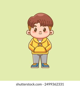 set Cute boy stylish outfit kawaii chibi character mascot illustration