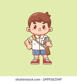 set Cute boy stylish outfit with slingbag and phone chibi kawaii character mascot