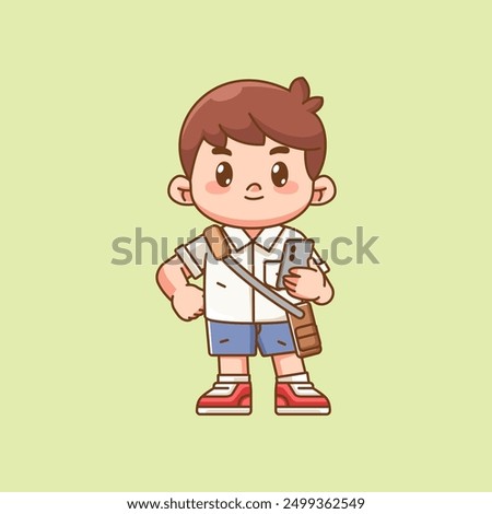 set Cute boy stylish outfit with slingbag and phone chibi kawaii character mascot