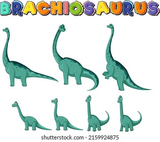 Set of cute brachiosaurus dinosaur characters illustration