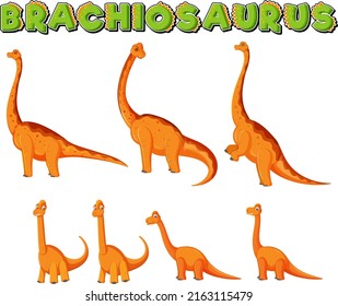 Set of cute brachiosaurus dinosaur characters illustration