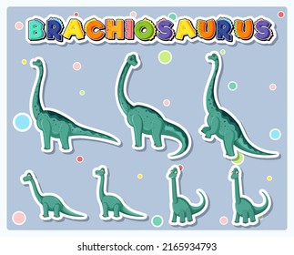 Set of cute brachiosaurus dinosaur characters illustration