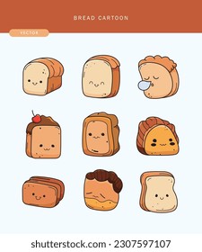 Set of Cute Bread Cartoon Vector Ilustration