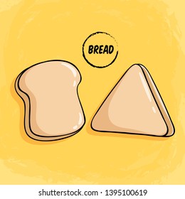 Set of cute bread illustration with colored doodle style on yellow background