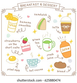 Set of Cute Breakfast and Dessert Doodle