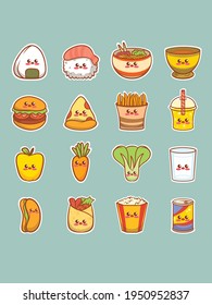 Set Of Cute Breakfast Food Cartoon Character Sticker