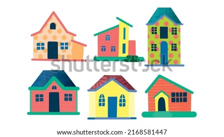 Set of cute bright colored houses with different textures