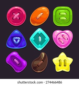 Set of cute bright colorful vector buttons on dark background