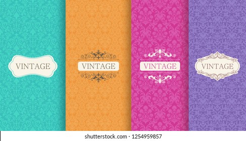 Set of Cute bright seamless patterns with frames. Seamless patchwork in turkish style on vibrant background. Islam, Arabic, Indian, ottoman motifs. Vector hand drawn illustration.