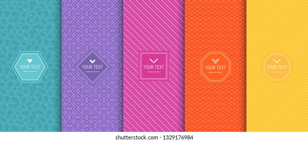 Set of Cute bright seamless patterns. Vector illustration bright design. Abstract seamless geometric pattern on vibrant background