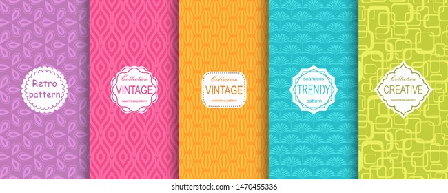 Set of Cute bright seamless patterns. Vector illustration bright design. Abstract seamless geometric pattern on vibrant background.