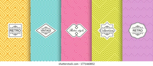 Set of Cute bright seamless patterns. Vector illustration bright design. Abstract seamless geometric pattern on vibrant background.