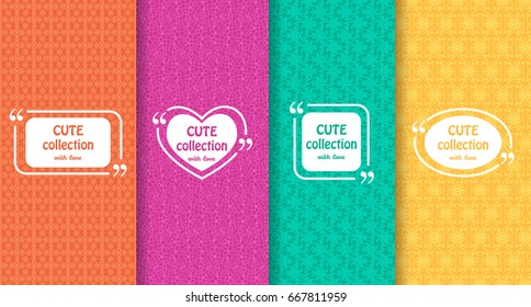 Set of cute bright seamless patterns with frames. Abstract geometric background. Vector illustration.