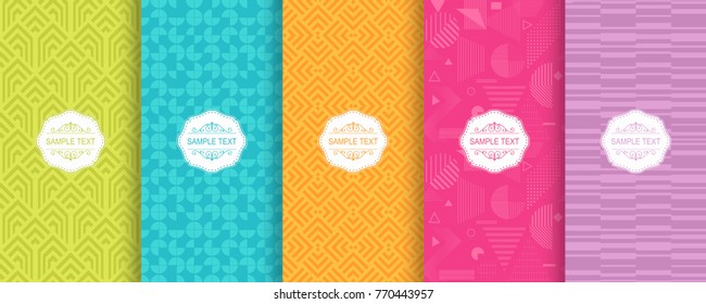 Set of Cute bright seamless patterns. Vector illustration bright design. Abstract seamless geometric pattern on vibrant background