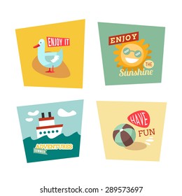 Set of Cute Bright Summer Illustrations with Typographic Elements