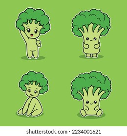 Set Of Cute Broccoli Vector Illustration