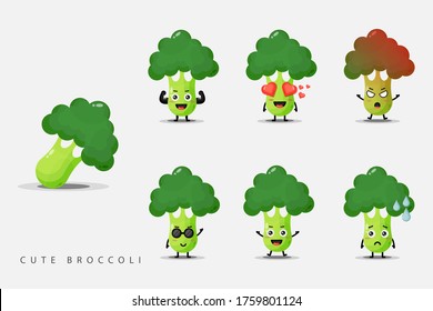 Set of cute broccoli vegetable mascots