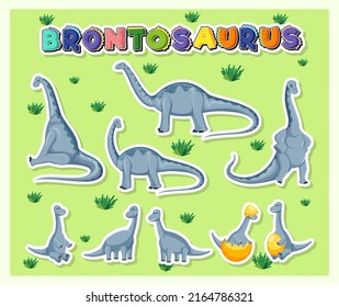 Set of cute brontosaurus dinosaur cartoon characters illustration