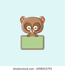 set Cute brown bear hold blank space board banner kawaii chibi character mascot illustration outline style