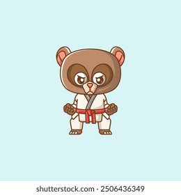 set Cute brown bear Karate training martial art kawaii chibi character mascot animal sport illustration outline design Icon