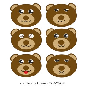 Set Of Cute Brown Bear Six Icons