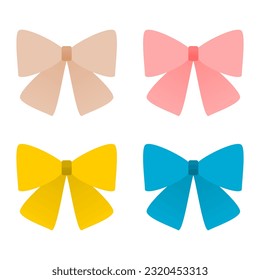 Set cute brown pink blue yellow and blue ribbon bow icon vector design