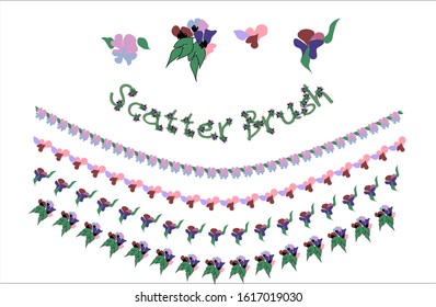 A set of cute brushes in the form of flowers for decoration. Scatter brush