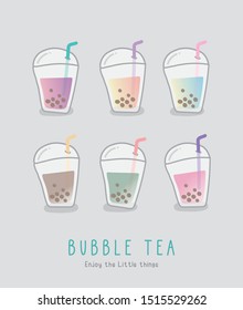 Set of Cute bubble milk tea, cute illustration.