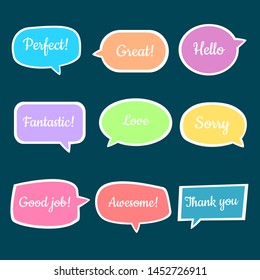 Set of cute bubble speech with short message, Colorful chat symbol, text space vector in flat design