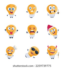 Set of Cute Bulbs Flat Icons 

