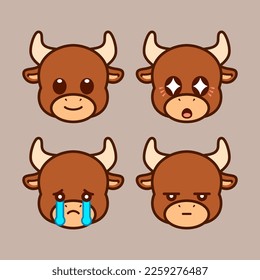 Set of Cute Bull Stickers