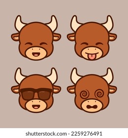 Set of Cute Bull Stickers