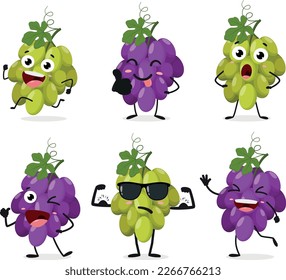 Set of cute bunch grapes cartoon character