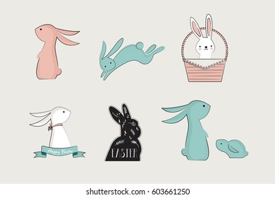 set of cute bunnies 