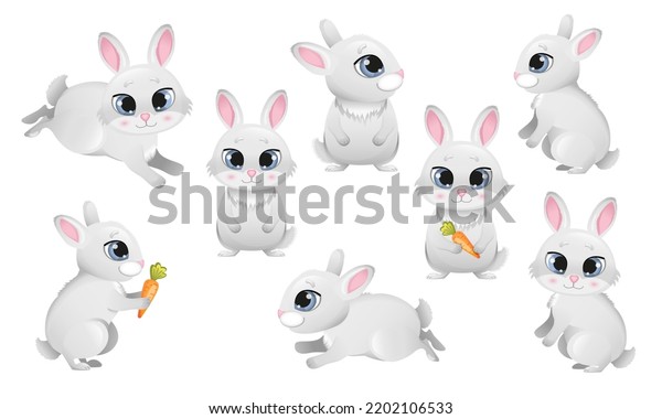 Set Cute Bunnies Cartoon Style Vector Stock Vector (Royalty Free ...