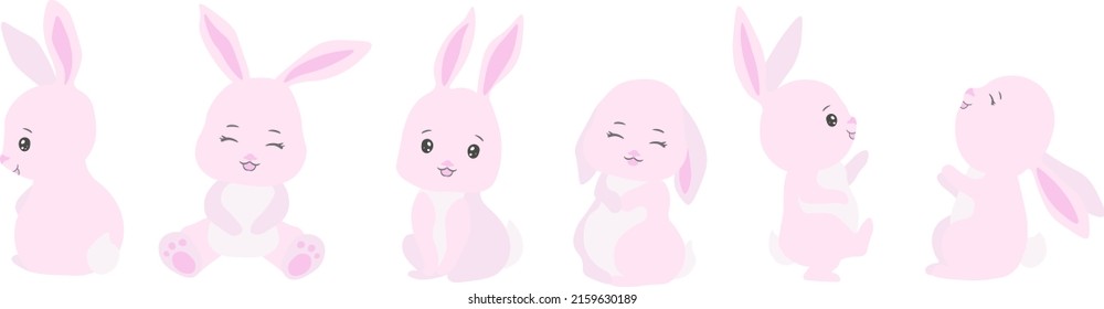 Set Cute Bunnies isolated Vector illustration on white background