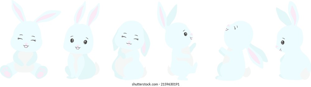 Set Cute Bunnies isolated Vector illustration on white background