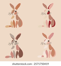 A set of cute bunnies painted in watercolor style