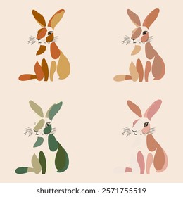 A set of cute bunnies painted in watercolor style harmonious colors