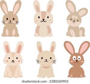 Set of cute bunnies. Vector illustration in cartoon style.