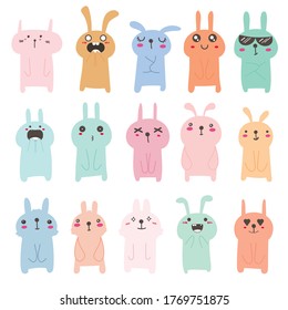 Set of cute bunny character design. Vector illustration.