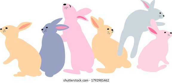 Set of cute bunny. Easter day design concept. Vector illustration for greeting card, banner and poster.