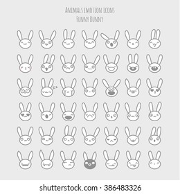 Set of cute bunny emotion icons.