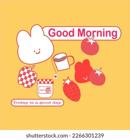 Set of cute bunny funny Set of fruit Sweet rabbit