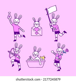 Set of cute bunny mascot character. illustration for t shirt, poster, logo, sticker, or apparel merchandise.