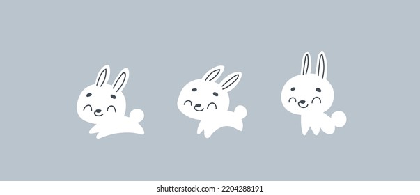 Set Cute bunny. Merry Christmas. Vector print for children room, fabric, paper, greeting card, postcard, card, t shirt, poster, textile. Vector illustration