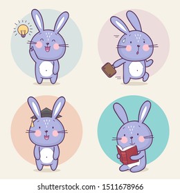 Set of cute bunny rabbit character with different emotions. Vector cartoon bunny character. Vector collection